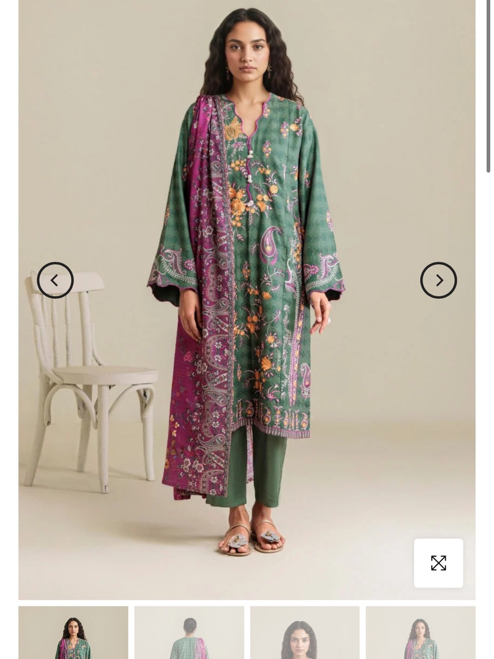 Women's Green & Purple Embroidered Long Kurta - Bonanza satrangi